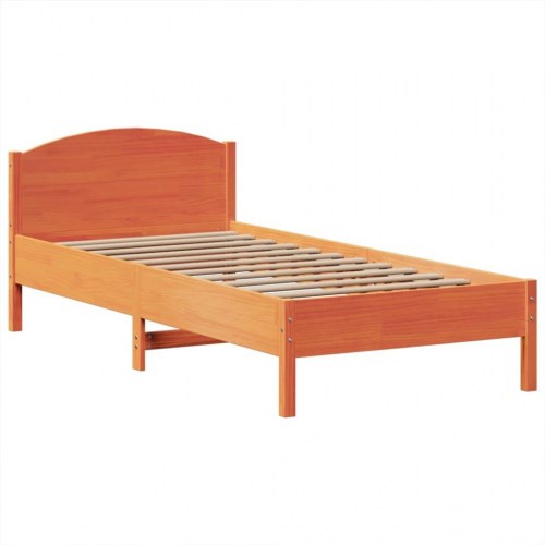 Seng med reol uden madras 75×190 cm - massivt fyrretræ, gyldenbrun