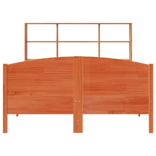 Seng med reol 135x190 cm - massivt fyrretræ, gyldenbrun