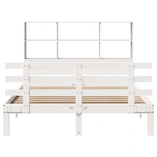 Seng med reol 140x190 cm - massivt fyrretræ, hvid