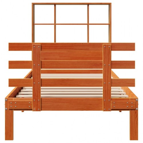Enkeltseng med reol 75×190 cm - massivt fyrretræ, gyldenbrun