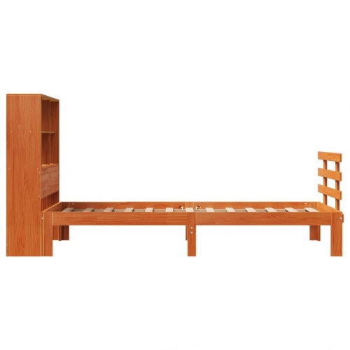 Enkeltseng med reol 75×190 cm - massivt fyrretræ, gyldenbrun