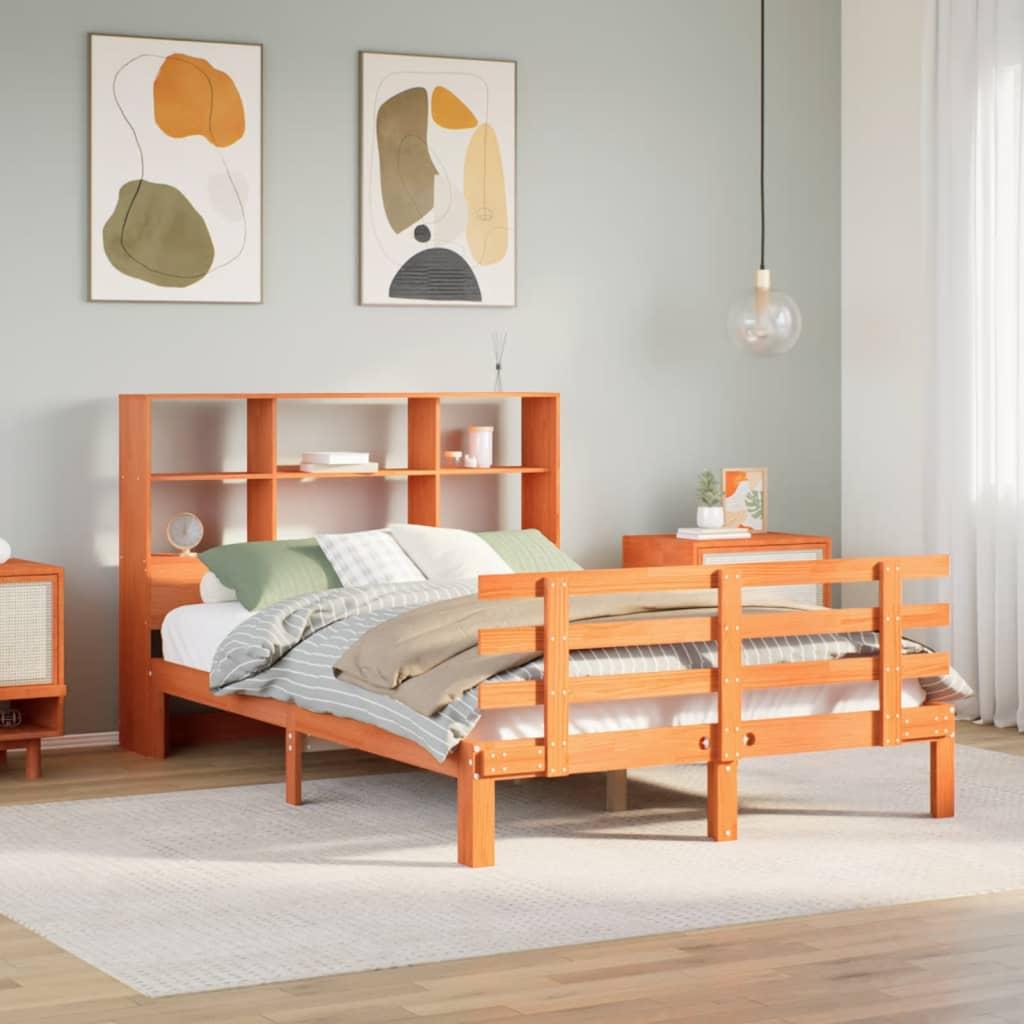 Seng med reol uden madras 140x190cm massivt fyrretræ gyldenbrun