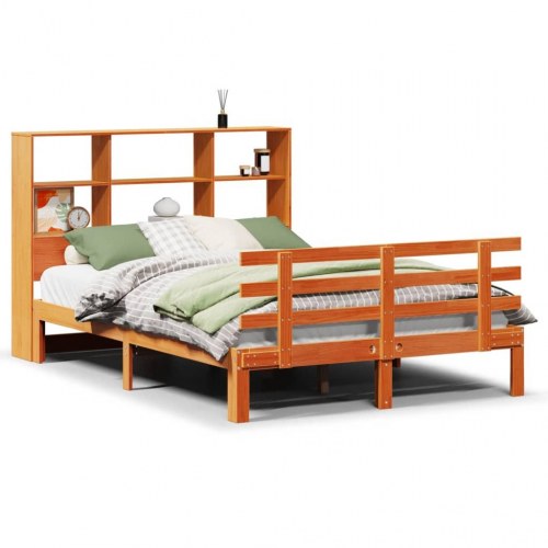 Seng med reol uden madras 140x190cm massivt fyrretræ gyldenbrun