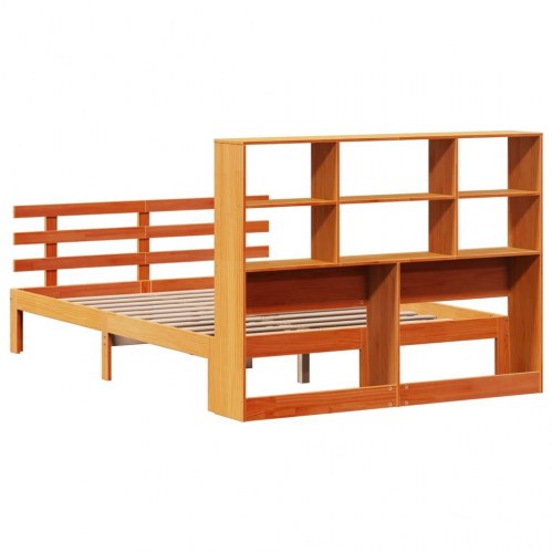 Seng med reol uden madras 140x190cm massivt fyrretræ gyldenbrun