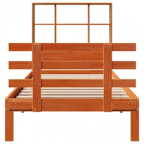 Seng med reol 100x200 cm - massivt fyrretræ, gyldenbrun (uden madras)