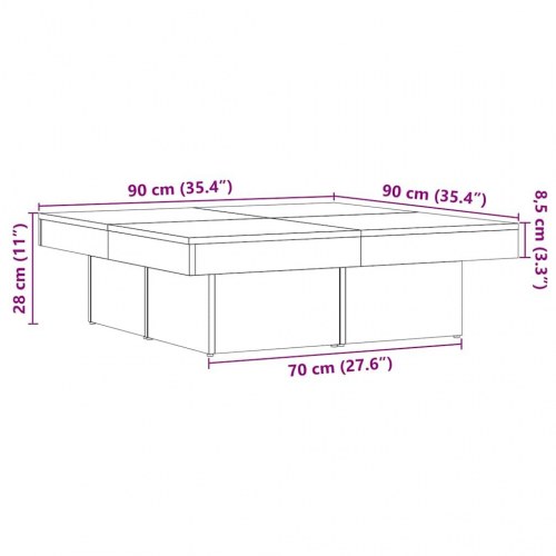 Sofabord 90×90×28 cm i konstrueret træ - kunsteg