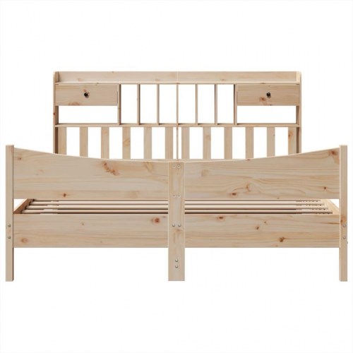 Sengeramme i massivt fyrretræ 180x200 cm med sengegavl og opbevaring