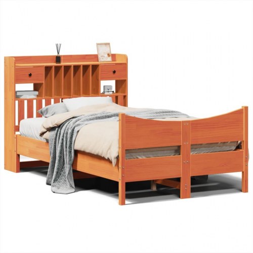 Sengeramme med opbevaring 135x190 cm - massivt fyrretræ, brun
