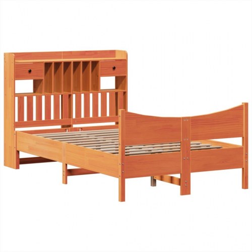 Sengeramme med opbevaring 135x190 cm - massivt fyrretræ, brun