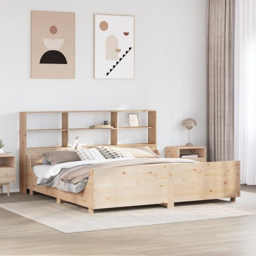 Seng med reol uden madras 200x200 cm massivt træ