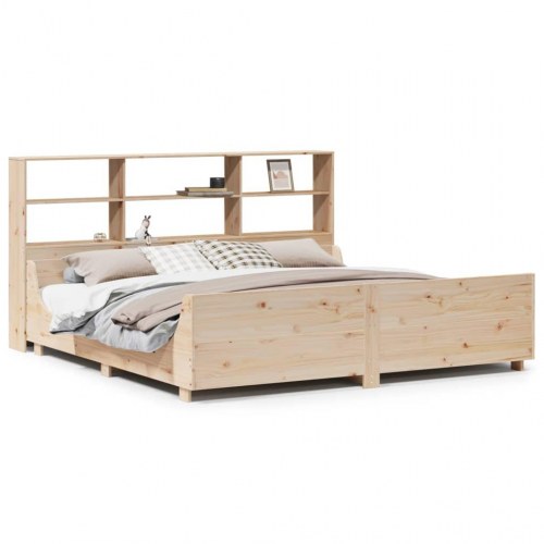 Seng med reol uden madras 200x200 cm massivt træ