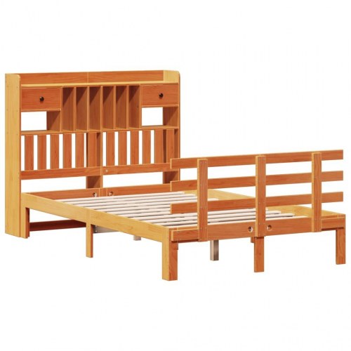 Seng med reol uden madras 135x190cm massivt fyrretræ gyldenbrun