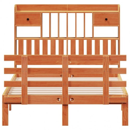 Seng med reol uden madras 135x190cm massivt fyrretræ gyldenbrun