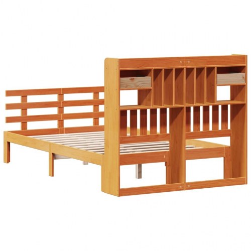 Seng med reol uden madras 135x190cm massivt fyrretræ gyldenbrun