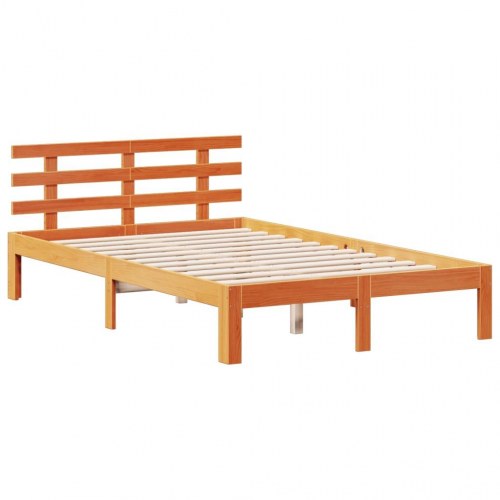 Seng med reol uden madras 135x190cm massivt fyrretræ gyldenbrun