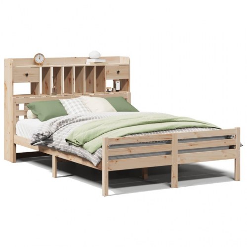 Seng med reol 140x190 cm - massivt fyrretræ, lamelbund