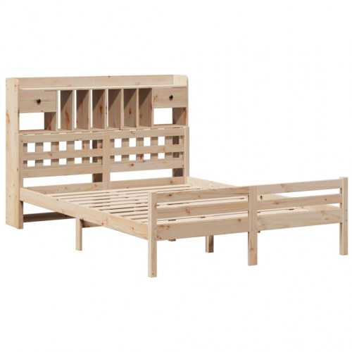 Seng med reol 140x190 cm - massivt fyrretræ, lamelbund