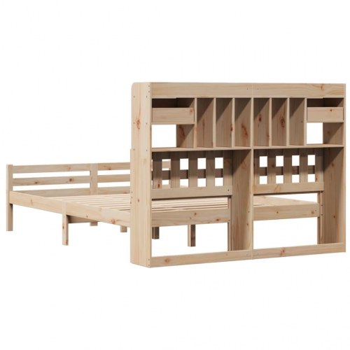 Seng med reol 140x190 cm - massivt fyrretræ, lamelbund