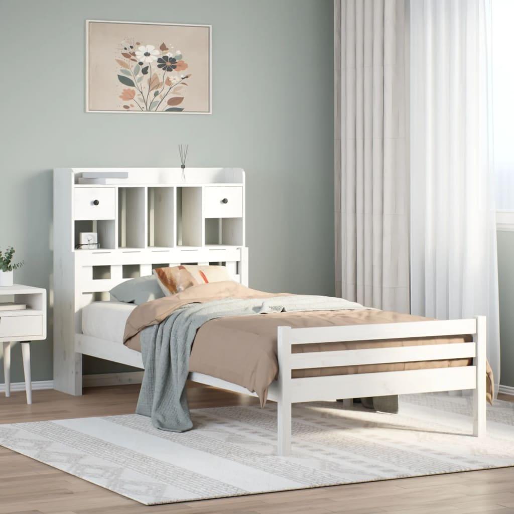 Seng med reol uden madras 100x200 cm massivt fyrretræ hvid