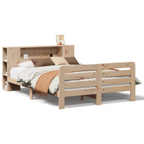 Sengeramme 160x200 cm i massivt fyr - med sengegavl og opbevaring