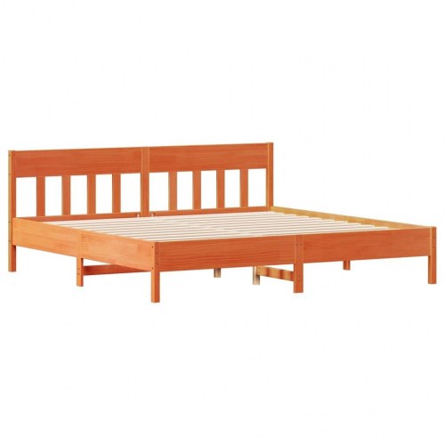 Sengeramme med hylde-sengegavl 200x200 cm - massivt fyr, gyldenbrun