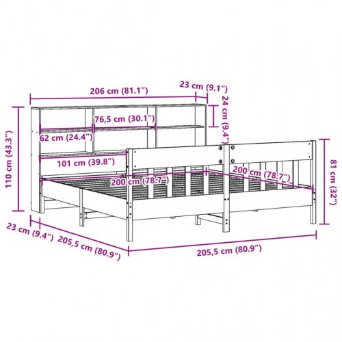 Sengeramme med hylde-sengegavl 200x200 cm - massivt fyr, gyldenbrun