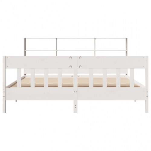 Sengeramme 180x200 cm i massivt fyrretræ - hvid med opbevaringshylder