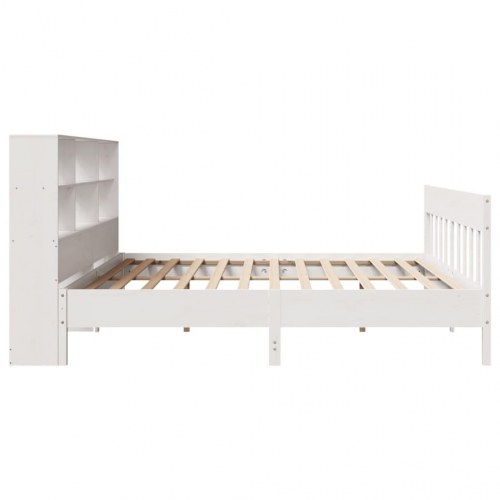 Sengeramme 180x200 cm i massivt fyrretræ - hvid med opbevaringshylder