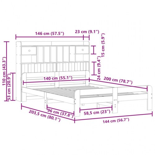 Seng med reol uden madras 140x200 cm massivt fyrretræ