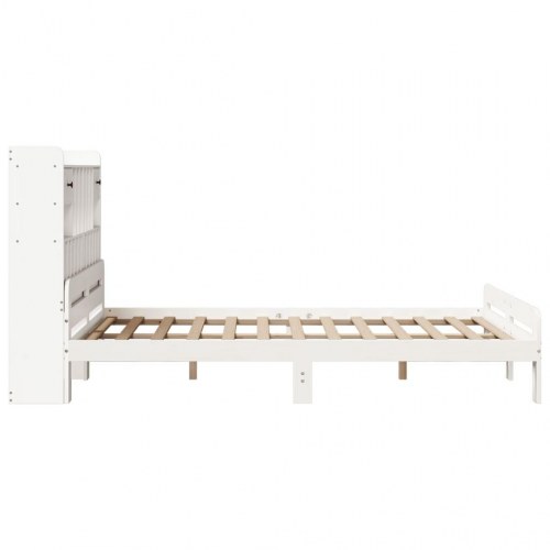 Seng med reol 150x200 cm - massivt fyrretræ, hvid (uden madras)