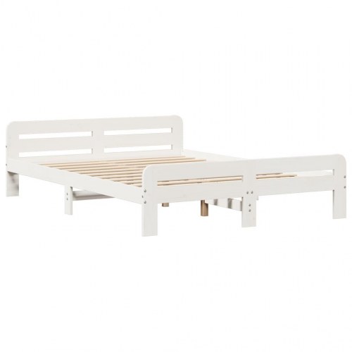 Seng med reol 150x200 cm - massivt fyrretræ, hvid (uden madras)
