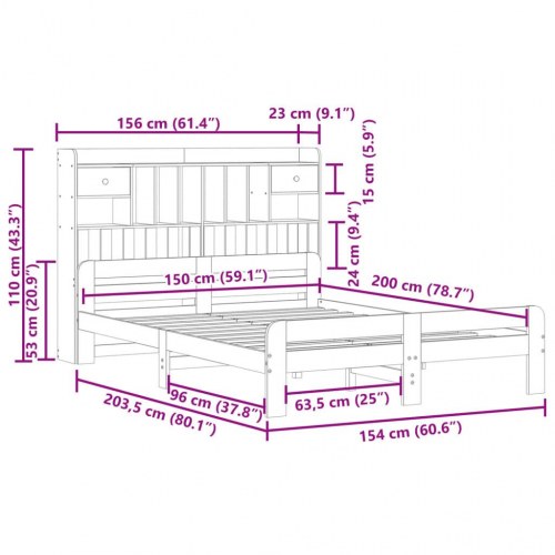 Seng med reol 150x200 cm - massivt fyrretræ, hvid (uden madras)