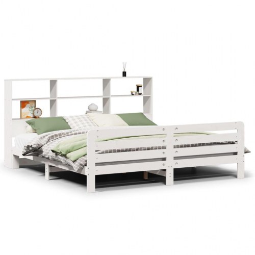Sengeramme uden madras 200x200 cm massivt fyrretræ hvid