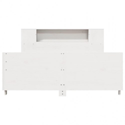 Sengeramme 140x200 cm med sengegavl og opbevaring - massivt fyrretræ, hvid