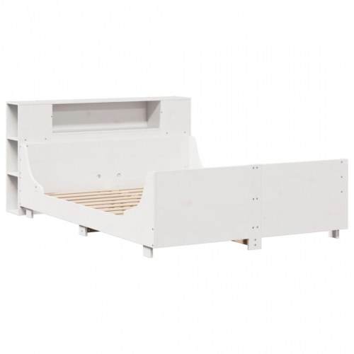 Sengeramme med opbevaring 135x190 cm - massivt fyrretræ, hvid