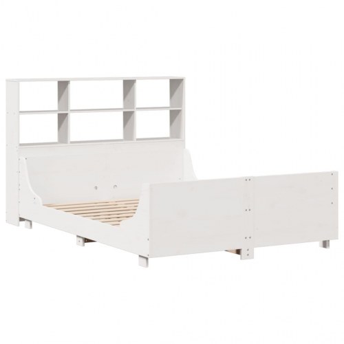 Seng med reol uden madras 140x190 cm - massivt fyrretræ, hvid