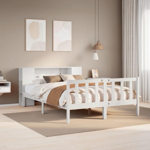 Seng med reol 140 x 190 cm i massivt fyrretræ - hvid