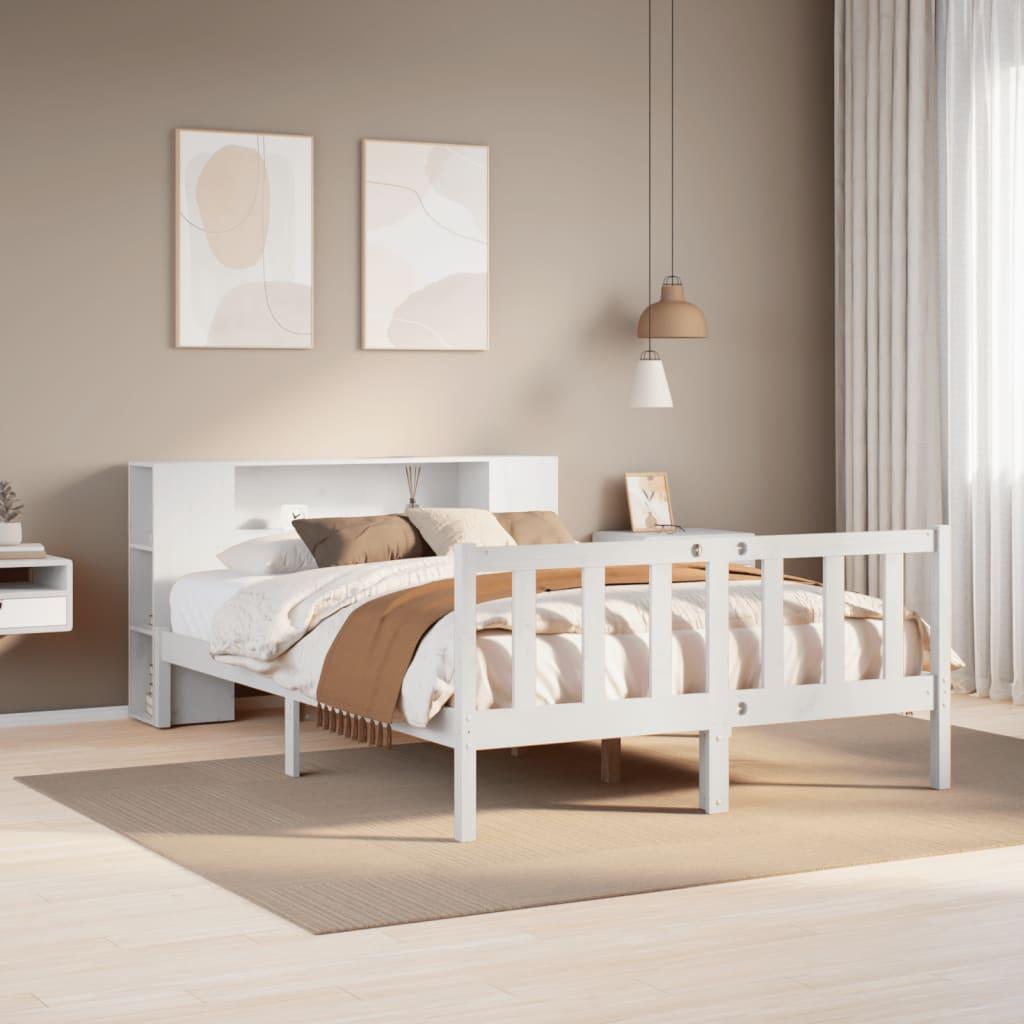 vidaXL seng med reol uden madras 140x190 cm massivt fyrretræ hvid
