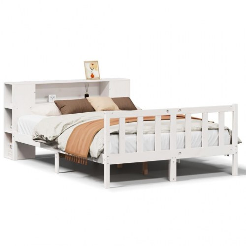 Seng med reol 140 x 190 cm i massivt fyrretræ - hvid