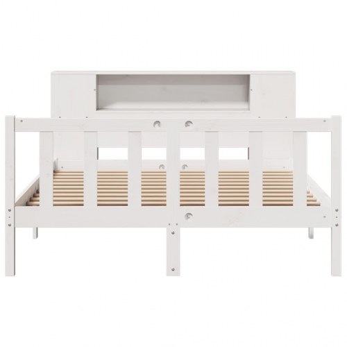 Seng med reol 140 x 190 cm i massivt fyrretræ - hvid