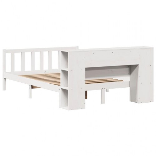 Seng med reol 140 x 190 cm i massivt fyrretræ - hvid