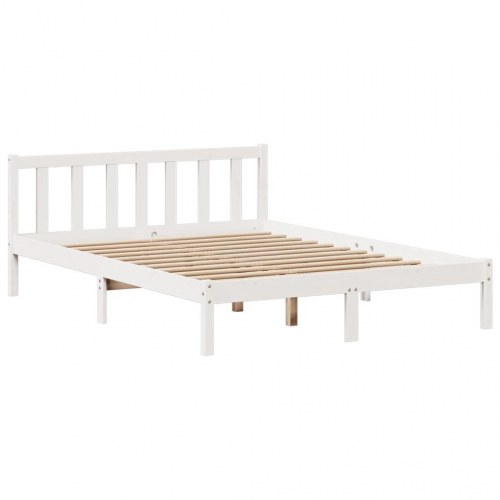 Seng med reol uden madras 120x200 cm massivt fyrretræ hvid
