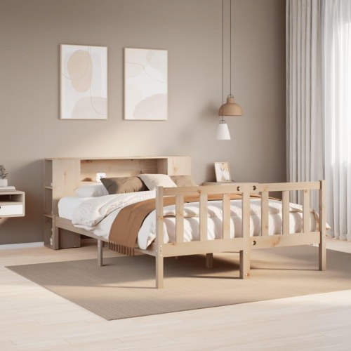 Dobbeltseng med reol 160x200 cm - massivt fyrretræ, lamelbund