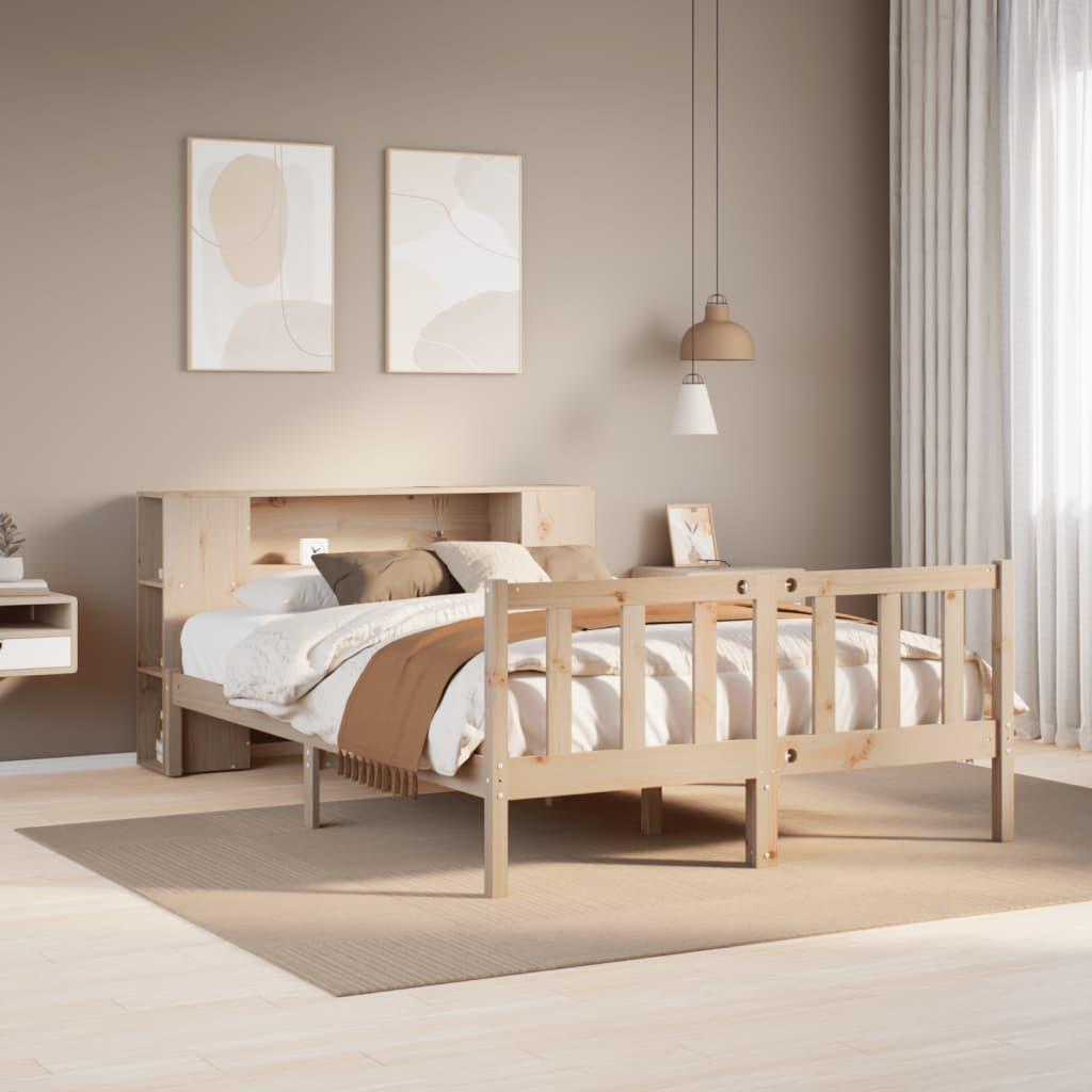 Dobbeltseng med reol 160x200 cm - massivt fyrretræ, lamelbund
