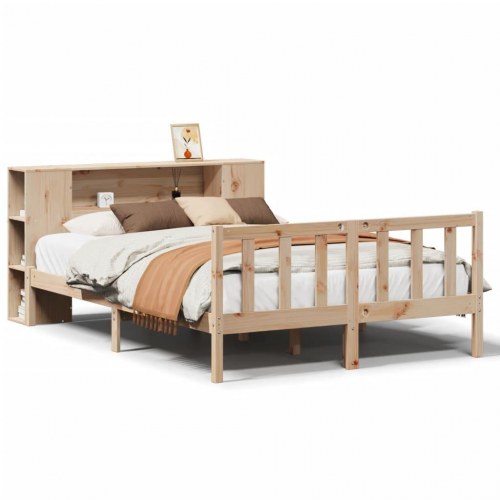 Dobbeltseng med reol 160x200 cm - massivt fyrretræ, lamelbund