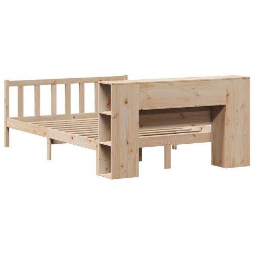 Dobbeltseng med reol 160x200 cm - massivt fyrretræ, lamelbund
