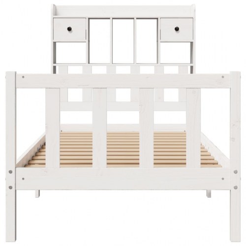 Seng med reol 90x190 cm i massivt fyrretræ hvid