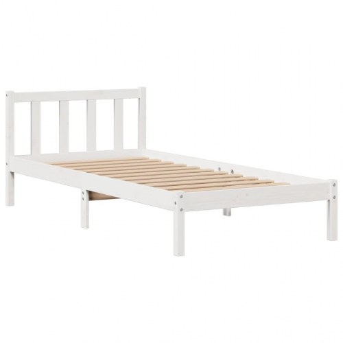 Seng med reol 90x190 cm i massivt fyrretræ hvid