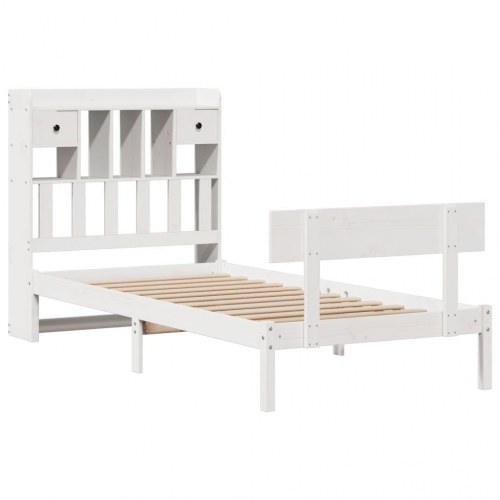 Seng med reol 90x200 cm - massivt fyrretræ, hvid