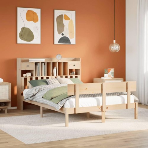 Seng med reol 140x200 cm - massivt fyrretræ, lamelbund